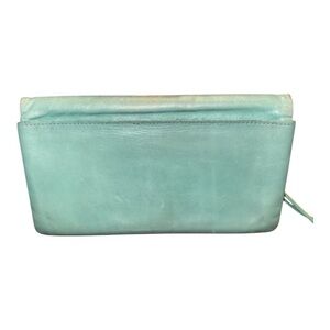 Hobo international light blue leather fold over wallet. WLT 4